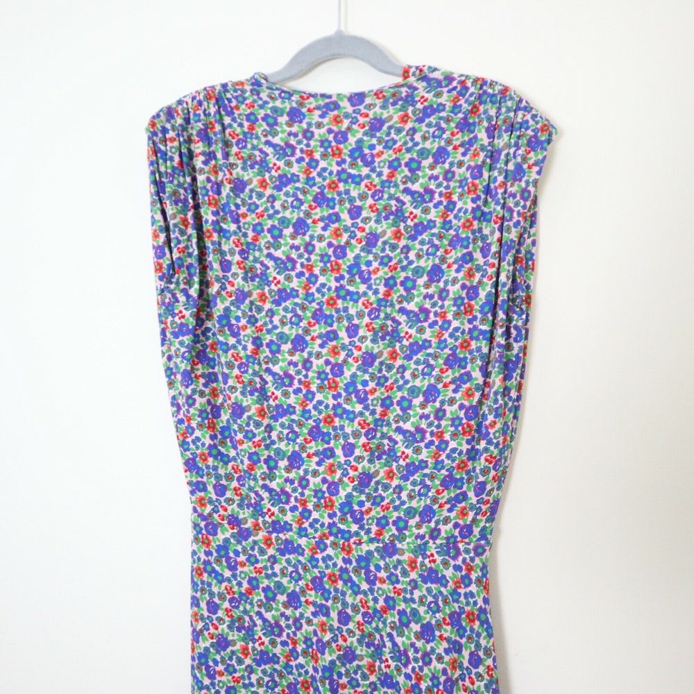 Atlein Size 34 US 2 Floral Print Jersey Dress Midi Ruched Slit Leg V Neck - Picture 10 of 11